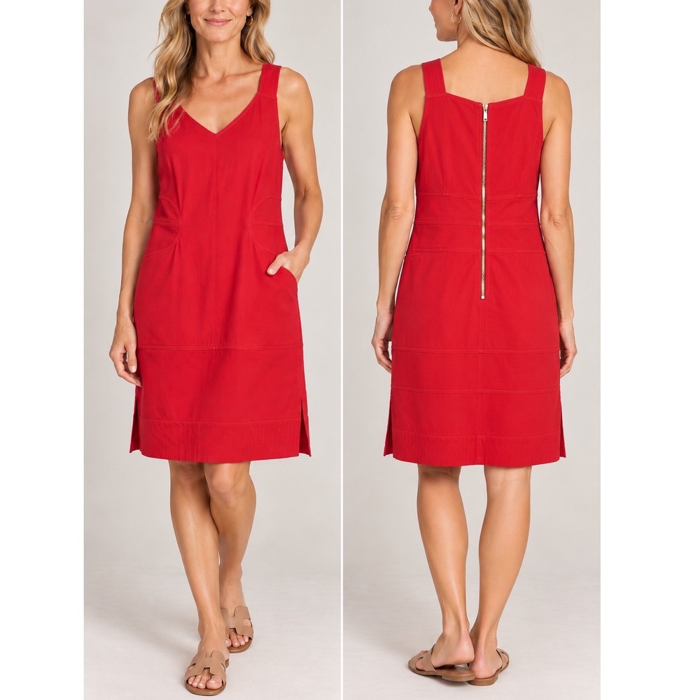 NEW Doncaster Collection Red Cotton Stretch Sleeveless Sheath Dress 14 Petite